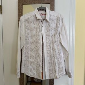 Robert Graham White Geometric Embroidered Shirt